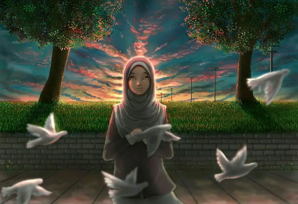 Ilustrasi seni anime Islami yang indah dan menenangkan