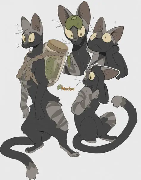 Ilustrasi seni anime kucing antropomorfik