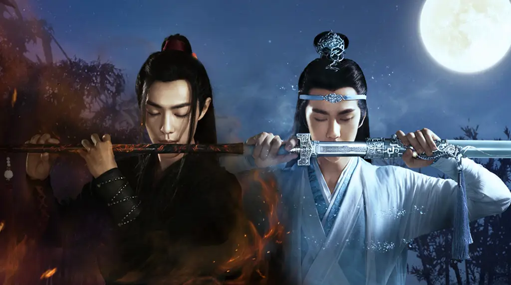 Seni kunci animasi The Untamed yang menampilkan Wei Wuxian dan Lan Wangji