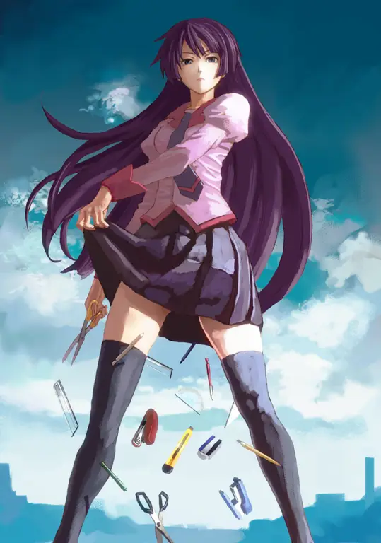 Gambar Senjougahara Hitagi dari anime Bakemonogatari