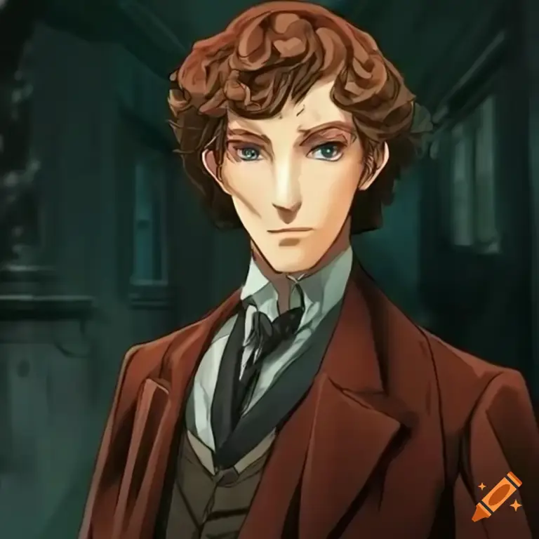 Ilustrasi Sherlock Holmes bergaya anime