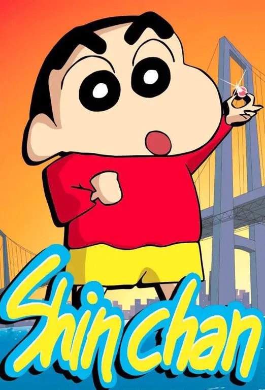 Gambar Shinchan sedang menonton televisi