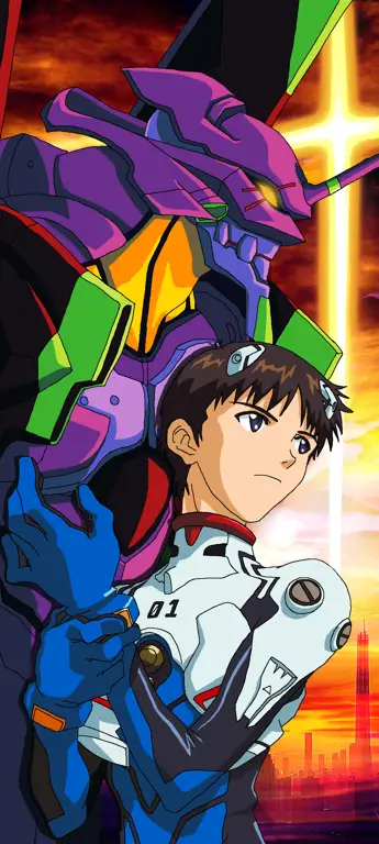 Gambar Shinji Ikari mengendarai Evangelion Unit-01