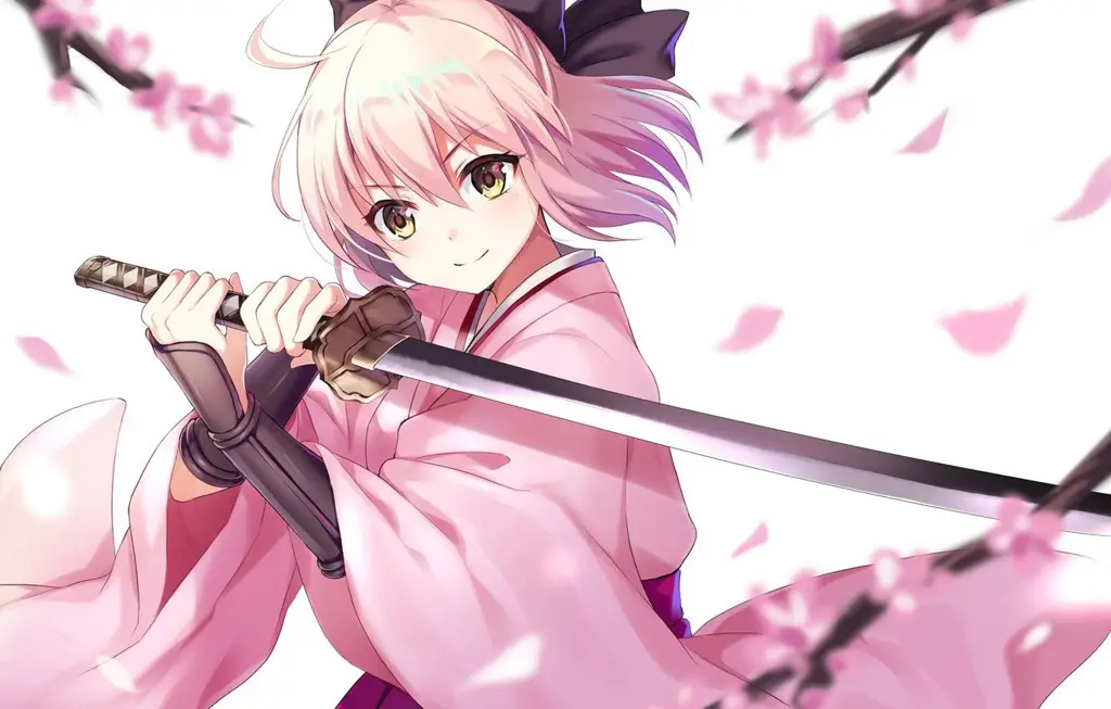 Gambar gadis anime imut dengan katana