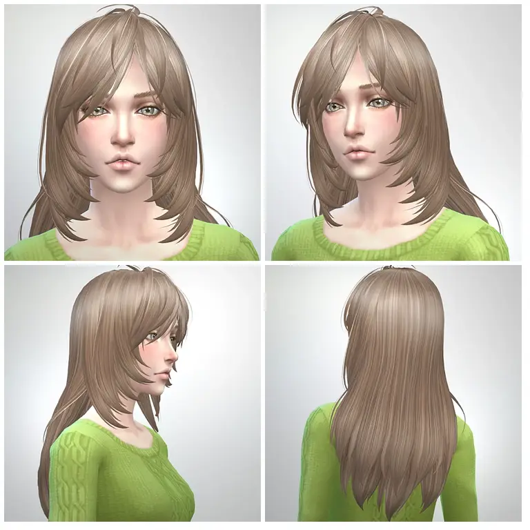 Gambar sim wanita dengan rambut panjang bergaya anime di The Sims 4