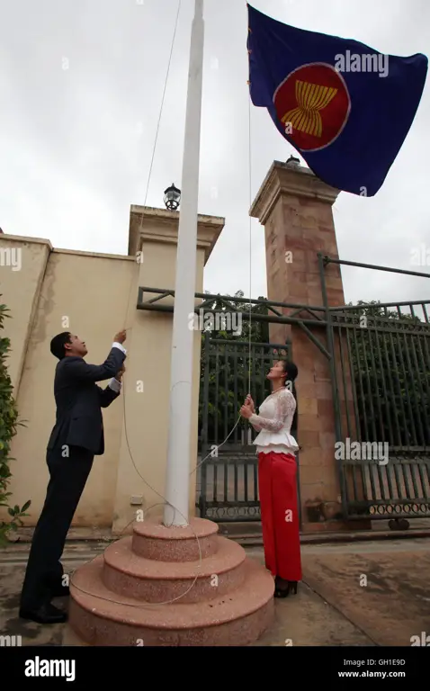 Bendera Kamboja dan bendera ASEAN