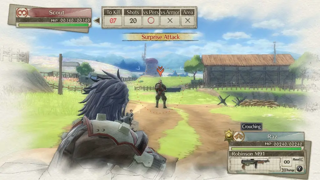 Tangkapan layar gameplay Senjou no Valkyria yang menampilkan sistem pertempuran BLiTZ