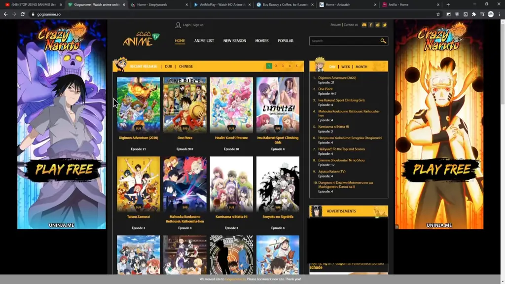 Gambar situs web review anime