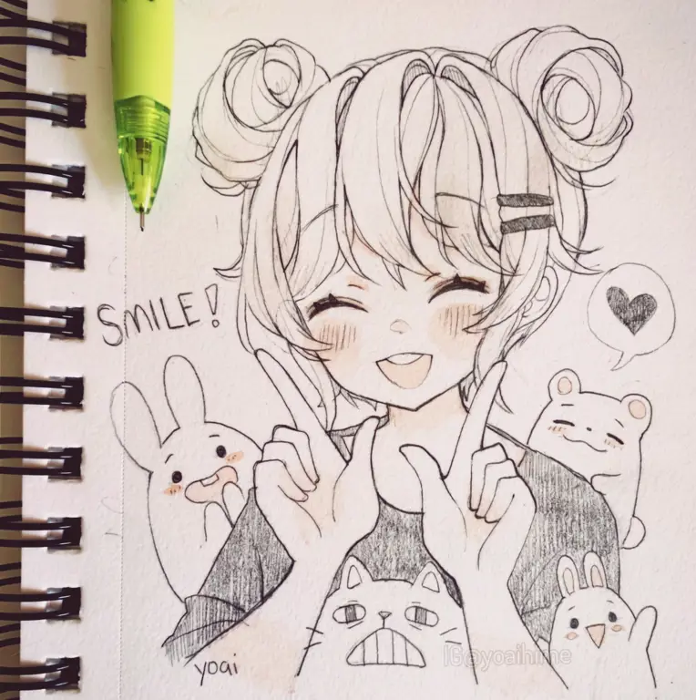 Gambar sketsa anime imut yang mudah digambar