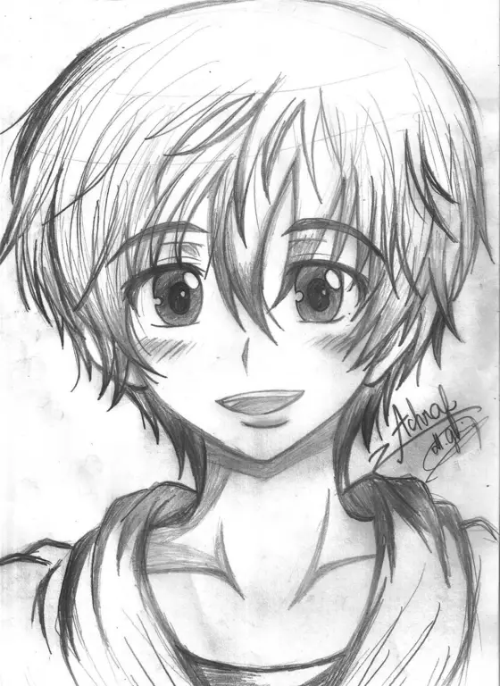 Gambar sketsa anime laki-laki sederhana