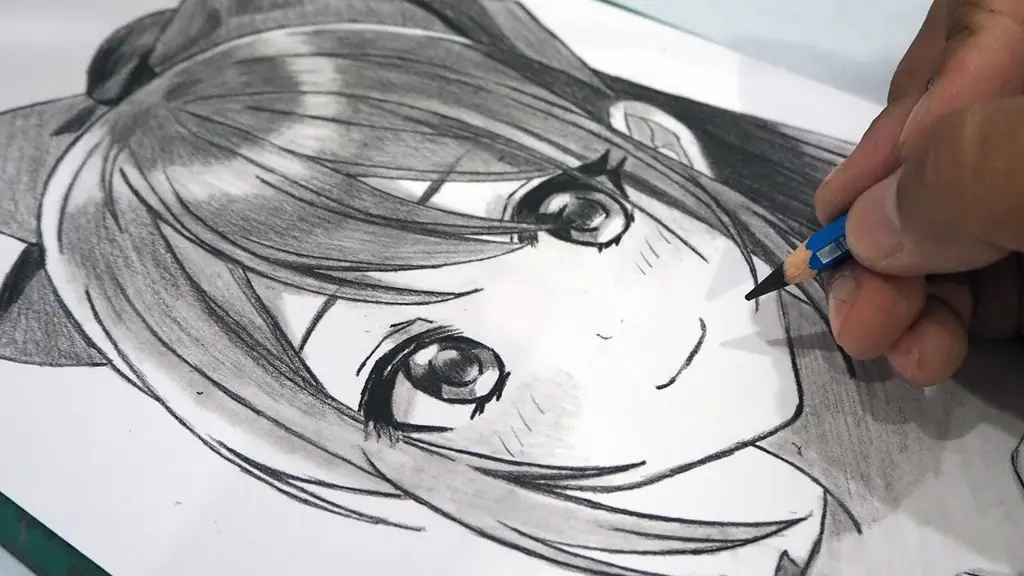 Gambar sketsa anime perempuan dengan pensil