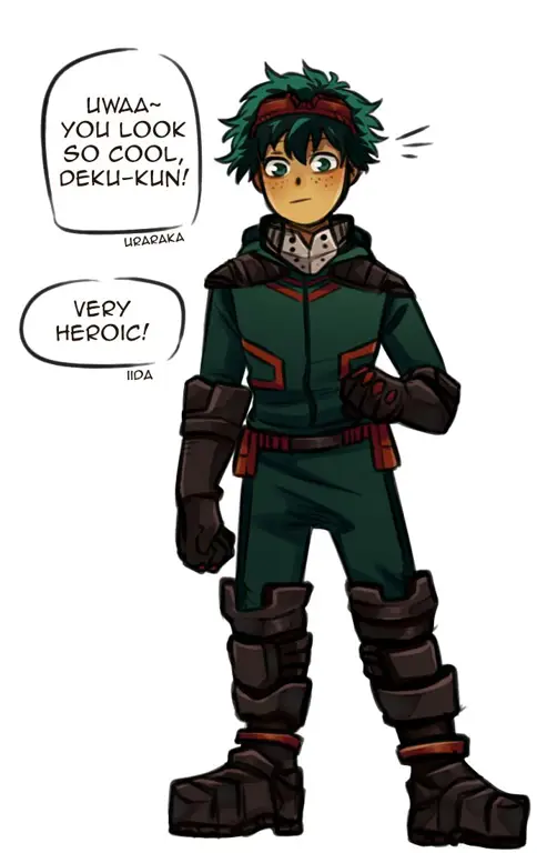 Sketsa Deku dengan kostum heroiknya