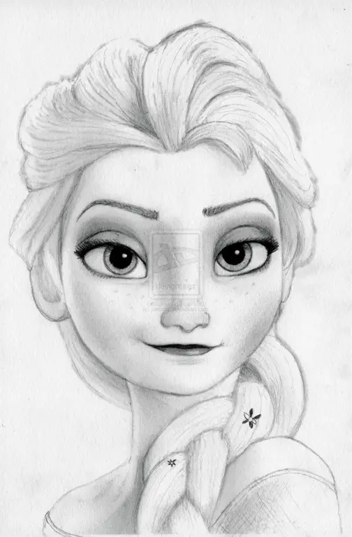 Gambar sketsa Elsa dengan gaya anime