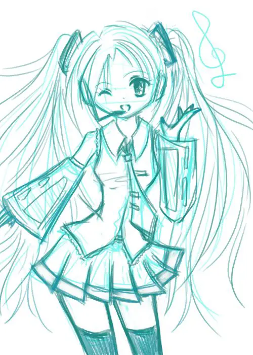 Sketsa sederhana Hatsune Miku