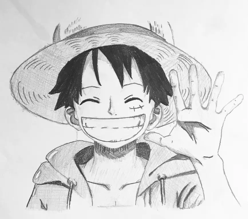 Sketsa pensil Luffy dari One Piece