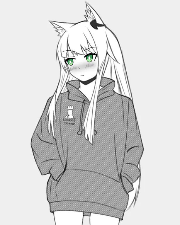 Gambar sketsa gadis anime dengan hoodie