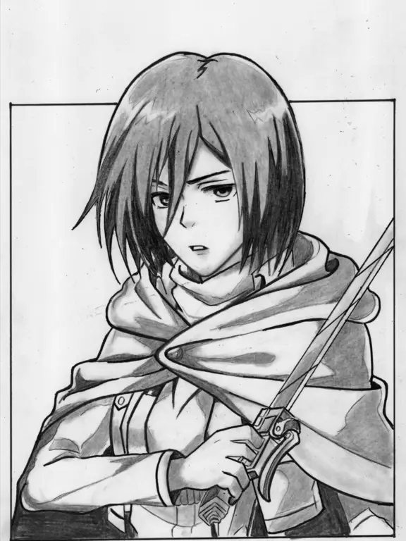 Sketsa Mikasa Ackerman dari Attack on Titan