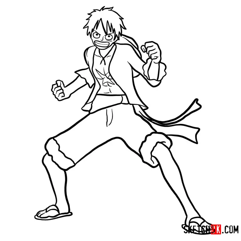 Sketsa Luffy One Piece yang mudah digambar