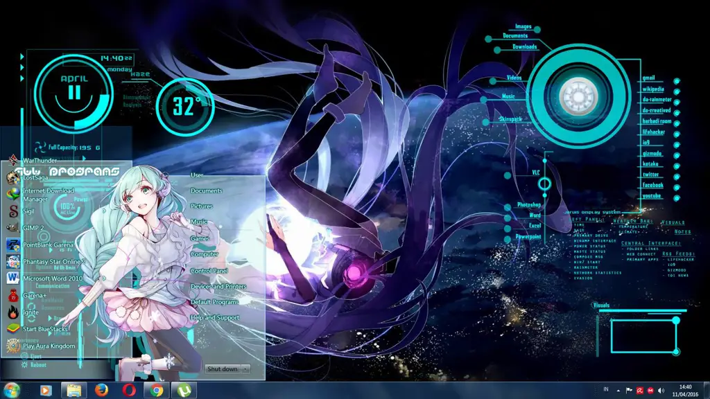 Ilustrasi skin Rainmeter dengan tema anime cewek