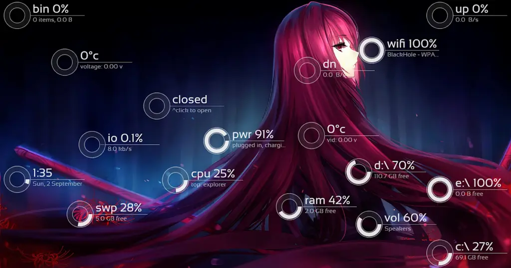 Gambar skin Rainmeter anime gadis cantik