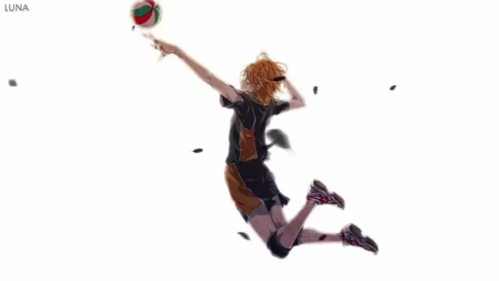 Hinata Shouyou sedang melakukan smash bola voli