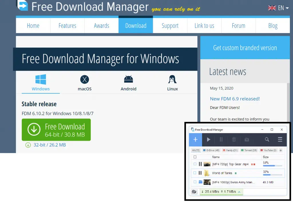 Contoh antarmuka software download manager