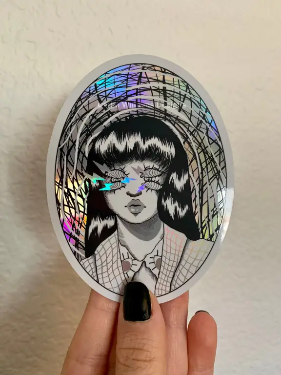 Stiker anime girl dengan efek hologram yang berkilauan