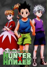 Poster Hunter x Hunter dengan logo platform streaming