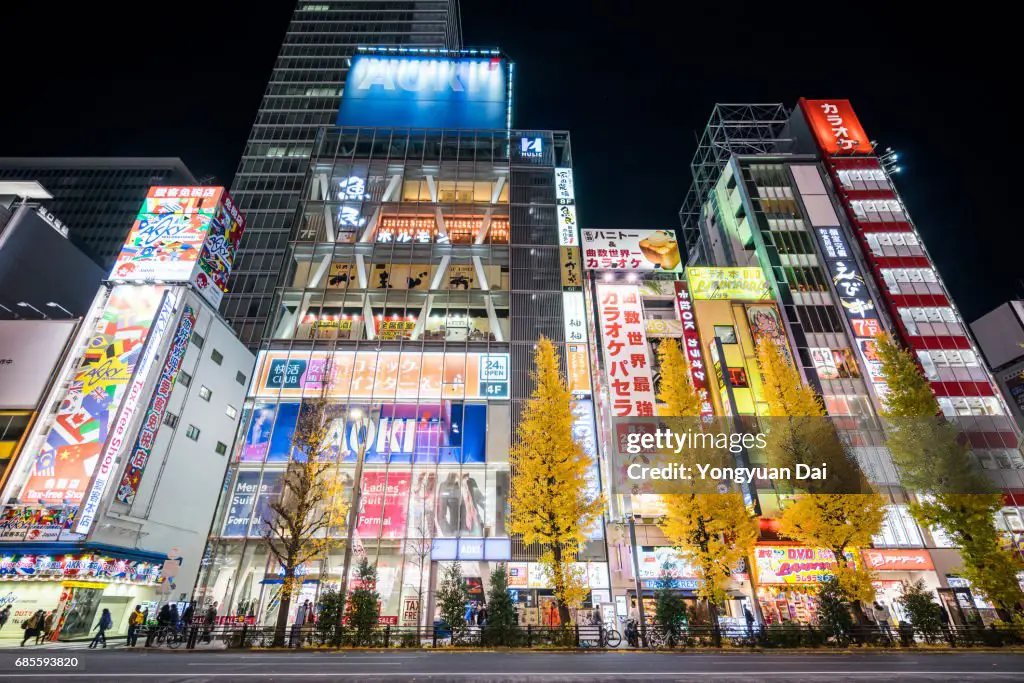 Gambar Akihabara di malam hari, latar dalam anime Stein;Gate