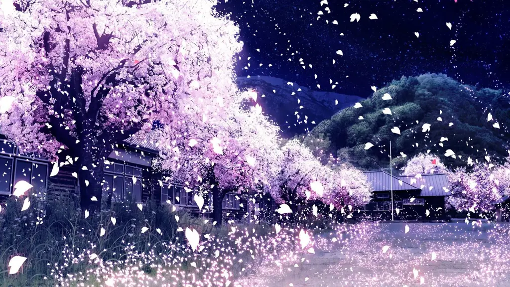 Gambar pemandangan anime dengan bunga sakura