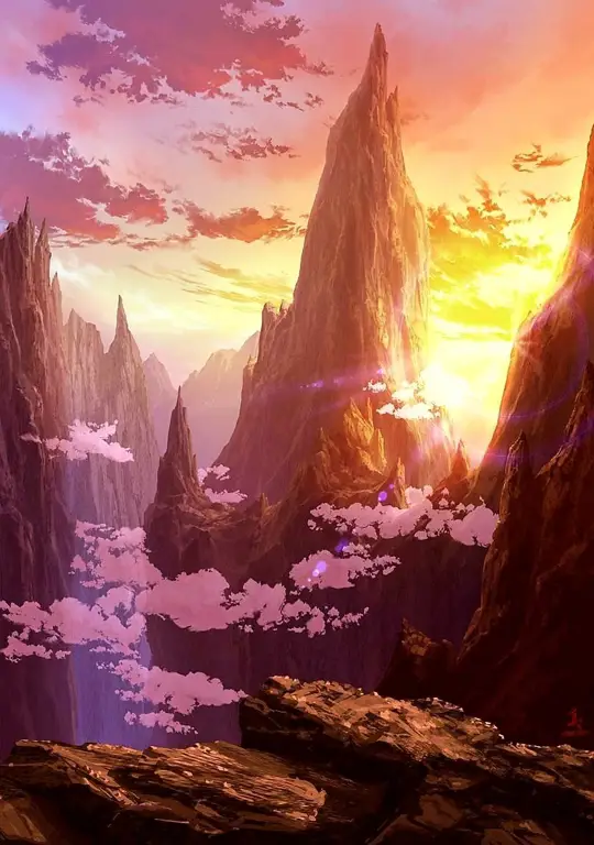 Suasana dunia fantasi dalam anime isekai Pemandangan dunia fantasi yang indah dalam anime isekai