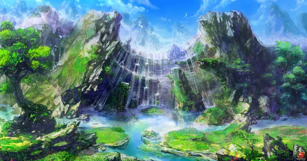 Suasana dunia fantasi yang unik dan menarik Pemandangan dunia fantasi dalam anime Kage no Jitsuryokusha ni Naritakute!