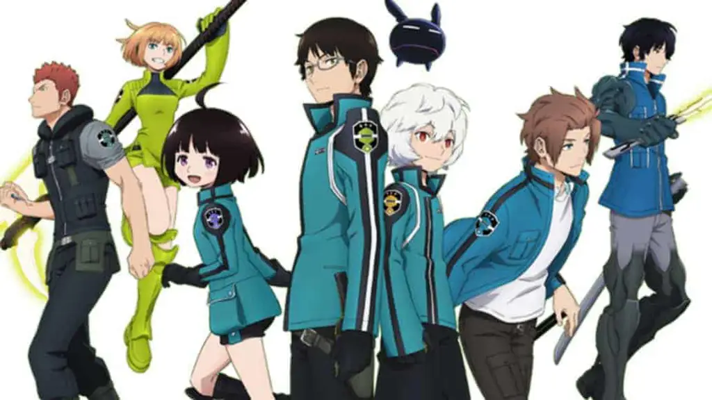 Kelompok karakter World Trigger yang sedang berdiskusi.