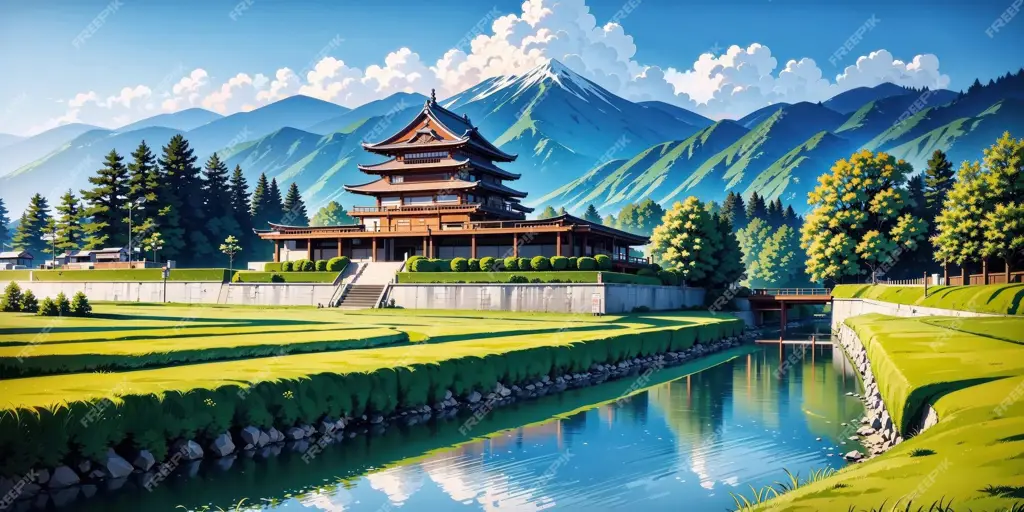 Pemandangan istana bergaya anime