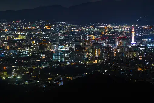 Pemandangan malam kota Kyoto yang indah