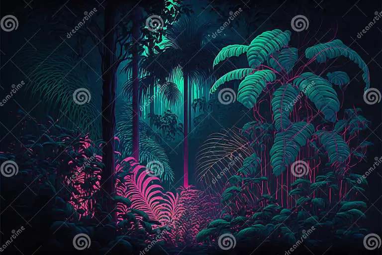 Pohon-pohon neon yang bersinar di hutan rimba