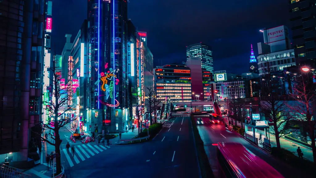 Pemandangan lampu kota di malam hari Jepang