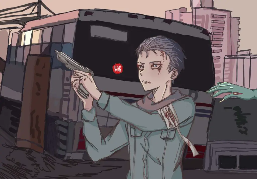 Gambar yang menggambarkan suasana kiamat zombie dalam anime.