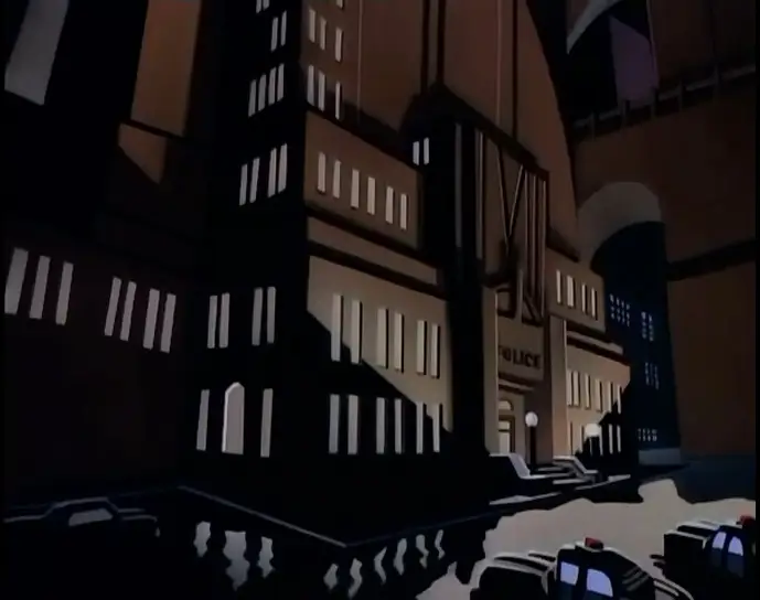 Pemandangan malam Gotham City dalam Batman: The Animated Series