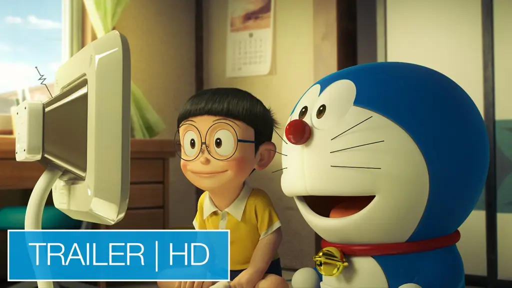 Keluarga bahagia menonton film Doraemon