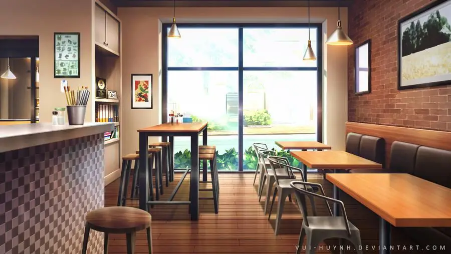 Interior kafe Anime Blend S yang nyaman dan dipenuhi dengan pernak-pernik anime.