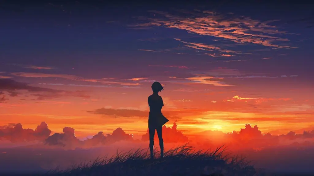 Gambar pemandangan anime sunset yang romantis