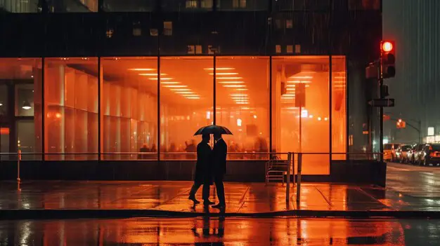Suasana romantis dalam drama Something in the Rain Pasangan yang berpelukan di bawah payung saat hujan