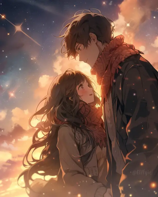 Ilustrasi pasangan romantis bergaya anime