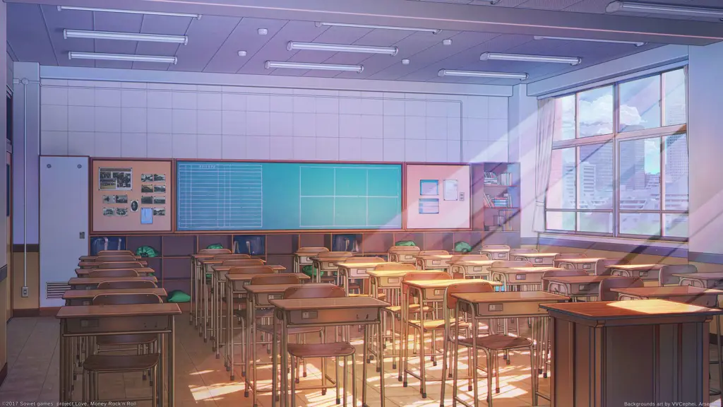 Pemandangan sekolah SMA dalam anime