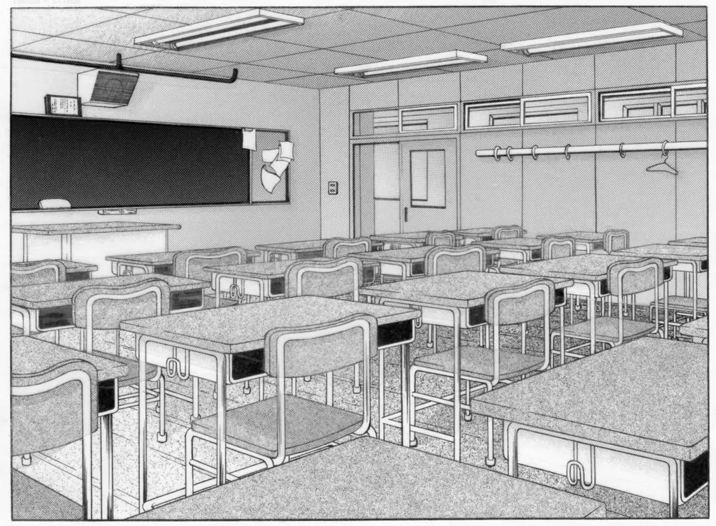 Ilustrasi setting sekolah dalam manga