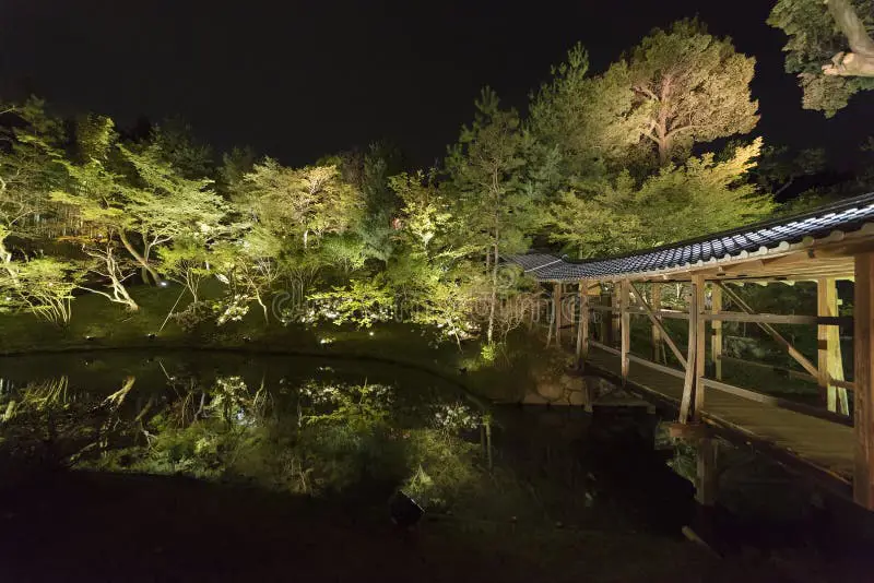 Taman Jepang di malam hari yang tenang dan damai