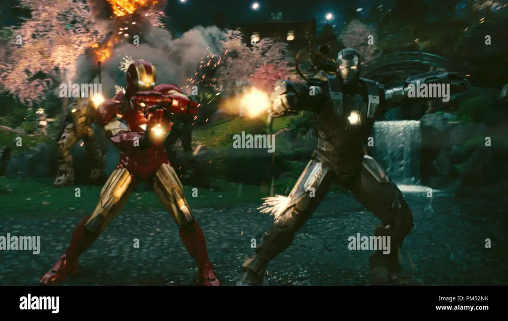 Adegan film Iron Man 2 dengan subtitle Indonesia