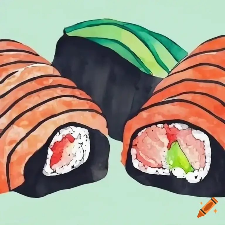 Hidangan sushi yang lezat bergaya anime