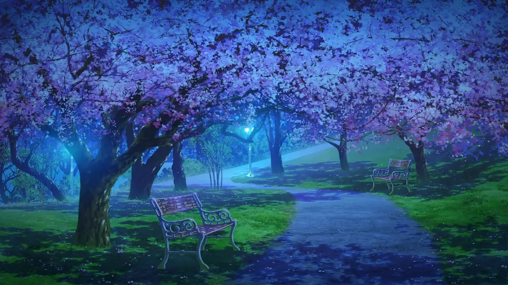 Background anime taman dengan bunga sakura